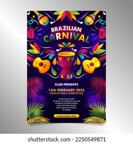 Luxury Brazilian Carnival Flyer with colorful elements and dark blue background