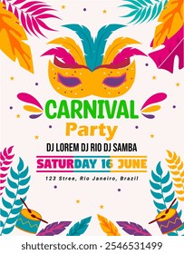 Luxury Brazilian Carnival Flyer with colorful elements and white background