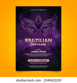 Luxury brazilian carnival flyer poster design with dark purple and golden design