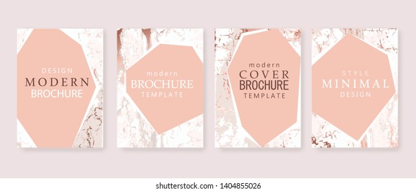 Luxury brochure, cover, wadding card template. Rose gold marble texture.