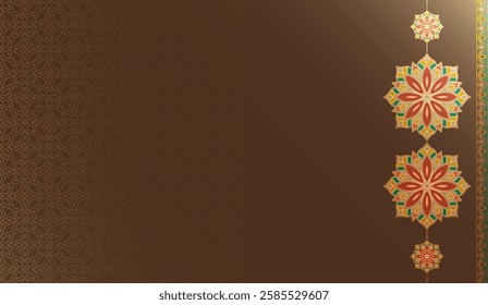 luxury brown pattern Ramadan Kareem illustration. Eid Mubarak  Islamic background banner. Translation: "Muslim fasting month and celebration day".