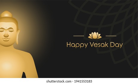 Luxury Buddha Vesak greetings in gold ornament. Happy Vesak day. Gold lotus Ornament.