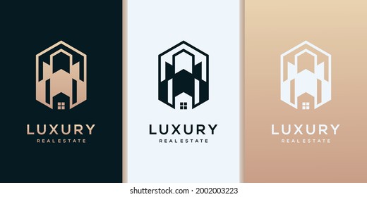 Luxury build house logo with line art style. home build abstract logo design templates