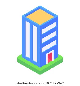 A luxury building denoting hotel in isometric icon