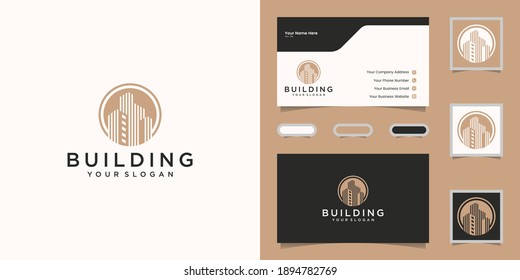 Luxury building logo with circle and gold color. Design template and business card