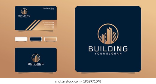 luxury building logo with circle and gold color design inspiration and business card