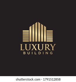 Luxury building logo design with gold color vector template
