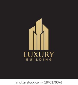 Plantilla de diseño de logotipo de construcción de lujo con color dorado