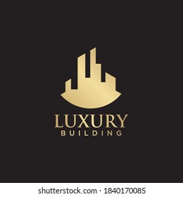 Plantilla de diseño de logotipo de construcción de lujo con color dorado