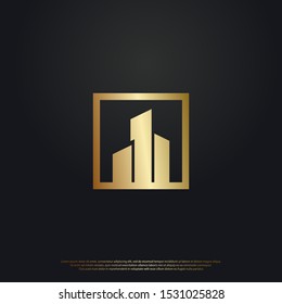 Luxury building logo icon design. with a golden color on the background. Vector graphic design template element.