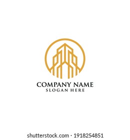 Luxury building real estate label design city skyline stamp logo illustration