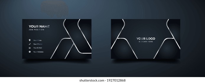 Luxury business card design with abstract metallic lines. New geometric shape with elegant design. Elegant dark gradient background. Vector illustration print template.