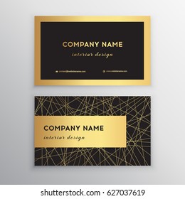 Luxury business card. Gold and black horizontal business card template design for personal or business use with front and back side. Vector illustration.