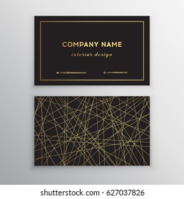 Luxury business card. Gold and black horizontal business card template design for personal or business use with front and back side. Vector illustration.