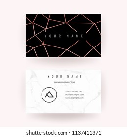 Luxury business card with marble texture and geometric line and golden background vector template.