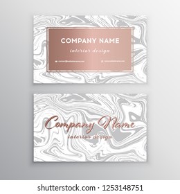 Luxury business card with marble texture and geometric line.