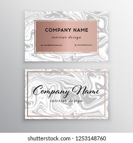 Luxury business card with marble texture and geometric line.