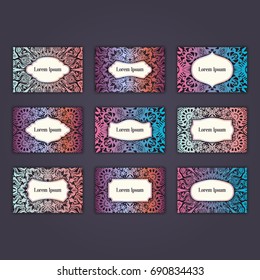 Luxury business card set design with oriental floral mandala elements.