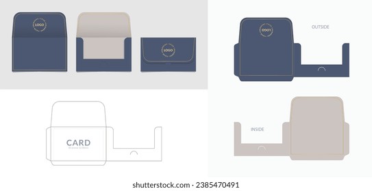 Luxury Business Card sleeve die cut and mock up template, Vector illustration. Envelopes mockup front and back view.