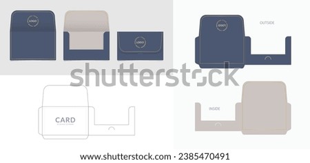 Luxury Business Card sleeve die cut and mock up template, Vector illustration. Envelopes mockup front and back view. [[stock_photo]] © 