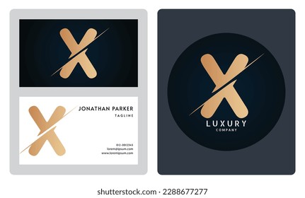 Luxury business card template. Premium letter X logo with luxury business card design. Elegant corporate identity.