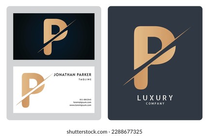Luxury business card template. Premium letter P logo with luxury business card design. Elegant corporate identity.