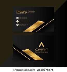 Luxury business card template vector with gradient style. Elegant abstract golden wavy lines shine against a dark backdrop. blend of white and gold hues. horizontal arrangement with textual room. Mod