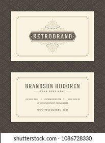 Luxury business card template and vintage ornament logo vector illustration. Retro elegant flourishes ornamental frame design and pattern background.