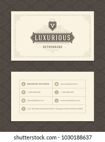Luxury business card and vintage ornament logo vector template. Retro elegant flourishes ornamental frame design and pattern background.