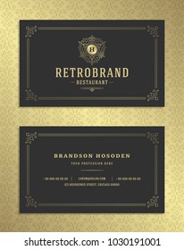 Luxury business card and vintage ornament logo vector template. Retro elegant flourishes ornamental frame design and pattern background.