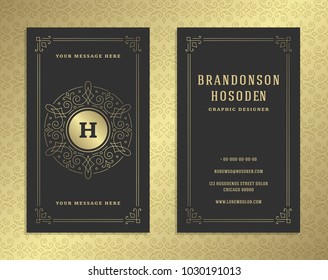 Luxury business card and vintage ornament logo vector template. Retro elegant flourishes ornamental frame design and pattern background.