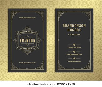 Luxury business card and vintage ornament logo vector template. Retro elegant flourishes ornamental frame design and pattern background.