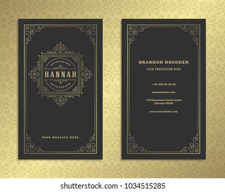 Luxury business card and vintage ornament logo vector template. Retro elegant flourishes ornamental frame design and pattern background.