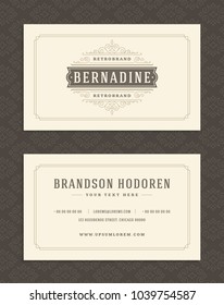 Luxury business card and vintage ornament logo vector template. Retro elegant flourishes ornamental frame design and pattern background.