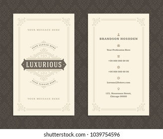 Luxury business card and vintage ornament logo vector template. Retro elegant flourishes ornamental frame design and pattern background.
