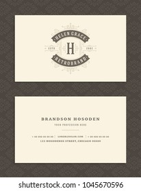 Luxury business card and vintage ornament logo vector template. Retro elegant flourishes ornamental frame design and pattern background.