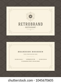 Luxury business card and vintage ornament logo vector template. Retro elegant flourishes ornamental frame design and pattern background.