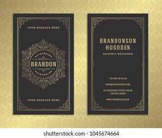 Luxury business card and vintage ornament logo vector template. Retro elegant flourishes ornamental frame design and pattern background.