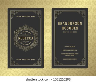 Luxury business card and vintage ornament logo vector template. Retro elegant flourishes ornamental frame design and pattern background.