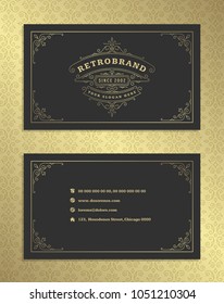 Luxury business card and vintage ornament logo vector template. Retro elegant flourishes ornamental frame design and pattern background.