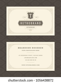 Luxury business card and vintage ornament logo vector template. Retro elegant flourishes ornamental frame design and pattern background.