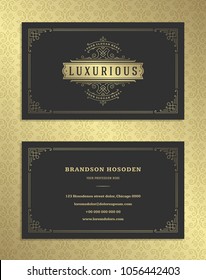 Luxury business card and vintage ornament logo vector template. Retro elegant flourishes ornamental frame design and pattern background.