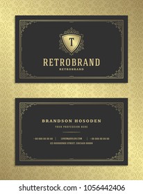 Luxury business card and vintage ornament logo vector template. Retro elegant flourishes ornamental frame design and pattern background.