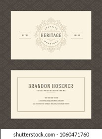 Luxury business card and vintage ornament logo vector template. Retro elegant flourishes ornamental frame design and pattern background.