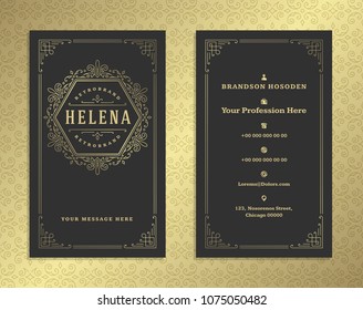 Luxury business card and vintage ornament logo vector template. Retro elegant flourishes ornamental frame design and pattern background.