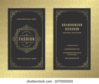 Luxury business card and vintage ornament logo vector template. Retro elegant flourishes ornamental frame design and pattern background.