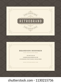 Luxury business card and vintage ornament logo vector template. Retro elegant flourishes ornamental frame design and pattern background.