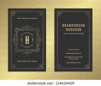 Luxury business card and vintage ornament logo vector template. Retro elegant flourishes ornamental frame design and pattern background.