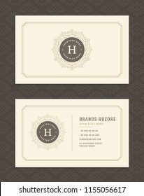 Luxury business card and vintage ornament logo vector template. Retro elegant flourishes ornamental frame design and pattern background.