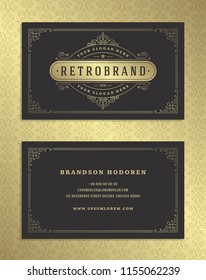 Luxury business card and vintage ornament logo vector template. Retro elegant flourishes ornamental frame design and pattern background.